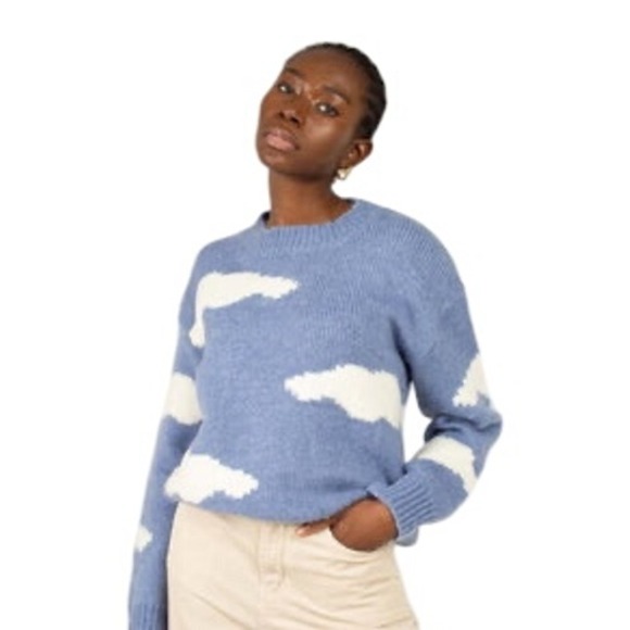 Glassworks London Sweaters - Glassworks London Intarsia Cloud Blue and White Wool Blend Sweater Jumper